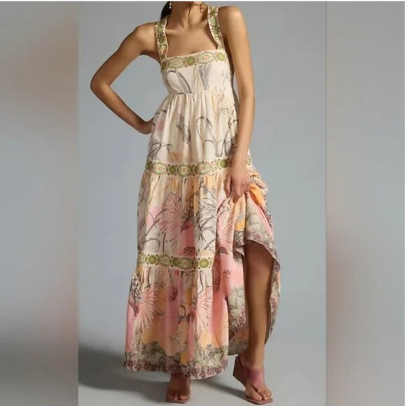 Anthropologie Dresses & Skirts - Anthropologie Square-Neck Floral Maxi Dress size L